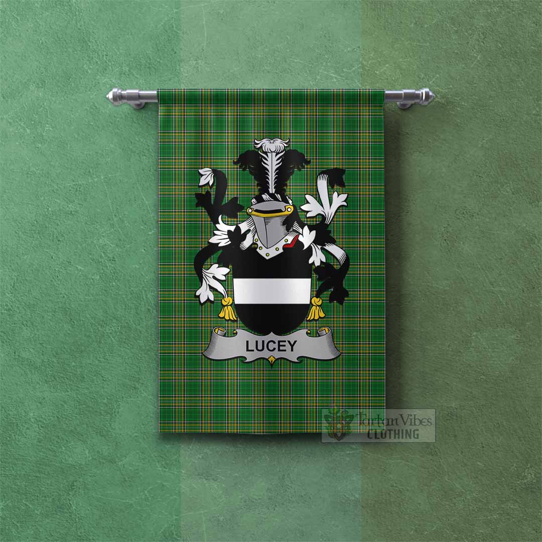Tartan Vibes Clothing Lucey Irish Clan Tartan Gonfalon, Tartan Banner with Coat of Arms