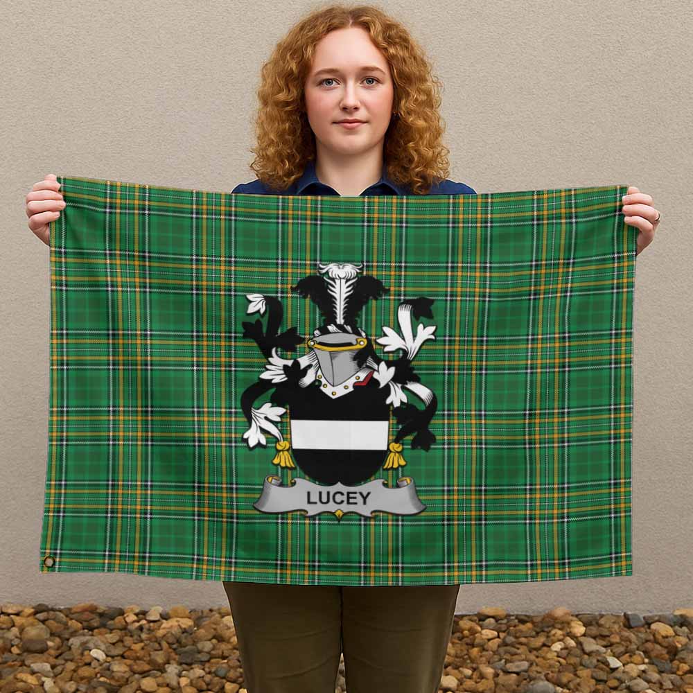 Tartan Vibes Clothing Lucey Irish Clan Tartan House Flag with Coat of Arms