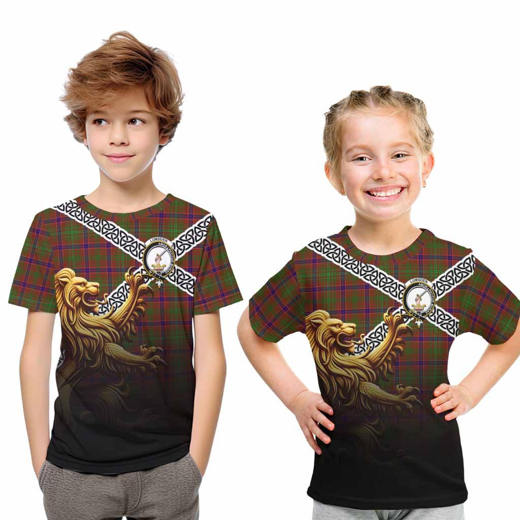 Tartan Vibes Clothing Lumsden Crest Tartan Kid T-Shirt with Golden Lion Emblem Celtic Style