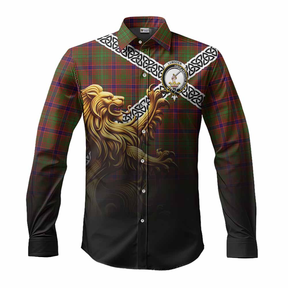 Tartan Vibes Clothing Lumsden Crest Tartan Long Sleeve Button Shirt with Golden Lion Emblem Celtic Style