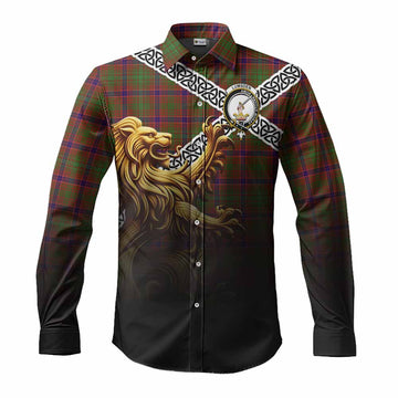 Lumsden Crest Tartan Long Sleeve Button Shirt with Golden Lion Emblem Celtic Style