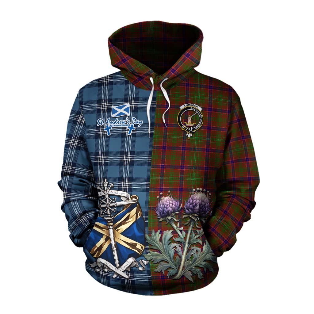 Tartan Vibes Clothing Lumsden Tartan Cotton Hoodie Happy St. Andrew's Day Half Tartan Style
