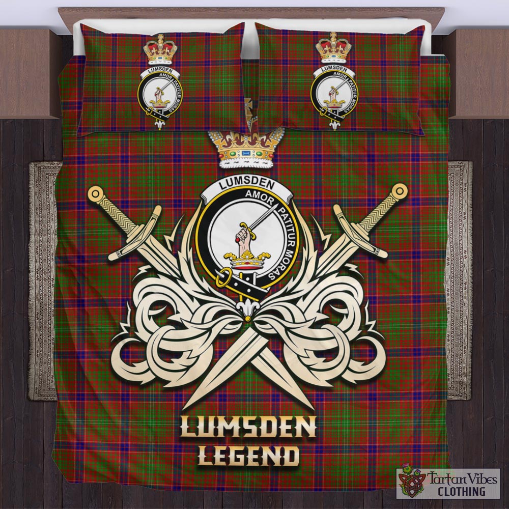 Tartan Vibes Clothing Lumsden Tartan Bedding Set with Clan Crest and the Golden Sword of Courageous Legacy