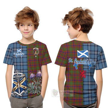 Lumsden Tartan Kid T-Shirt Happy St. Andrew's Day Half Tartan Style