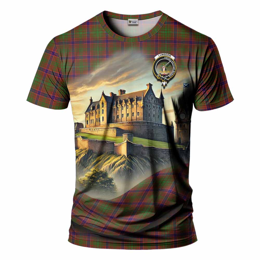 Tartan Vibes Clothing Lumsden Tartan Family Crest T-Shirt with Scottish Ancient Castle Stype