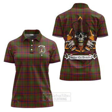 Tartan Vibes Clothing Lumsden Tartan Women's Polo Shirt with Family Crest and Bearded Skull Holding Bottles of Whiskey