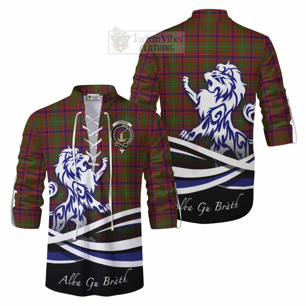 Tartan Vibes Clothing Lumsden Tartan Ghillie Kilt Shirt with Alba Gu Brath Regal Lion Emblem