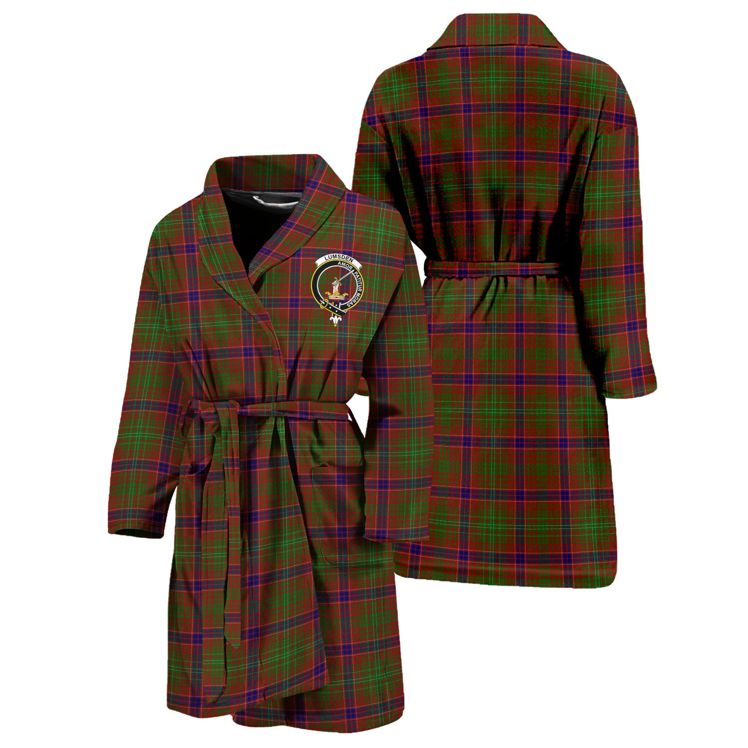 Lumsden Tartan Bathrobe with Family Crest Unisex S - Tartan Vibes Clothing