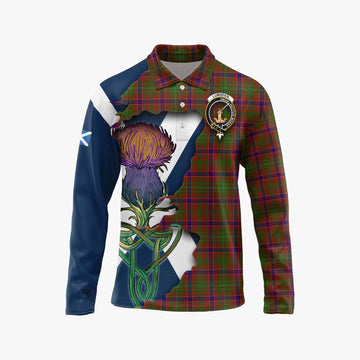 Tartan Vibes Clothing Lumsden Tartan Family Crest Long Sleeve Polo Shirt Scottish Thistle Celtic Inspired