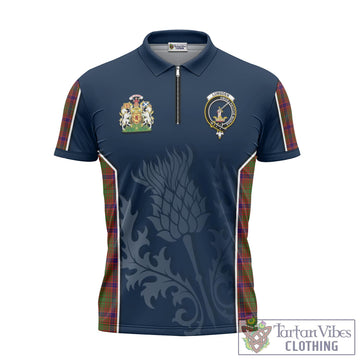 Lumsden Tartan Zipper Polo Shirt with Family Crest and Scottish Thistle Vibes Sport Style