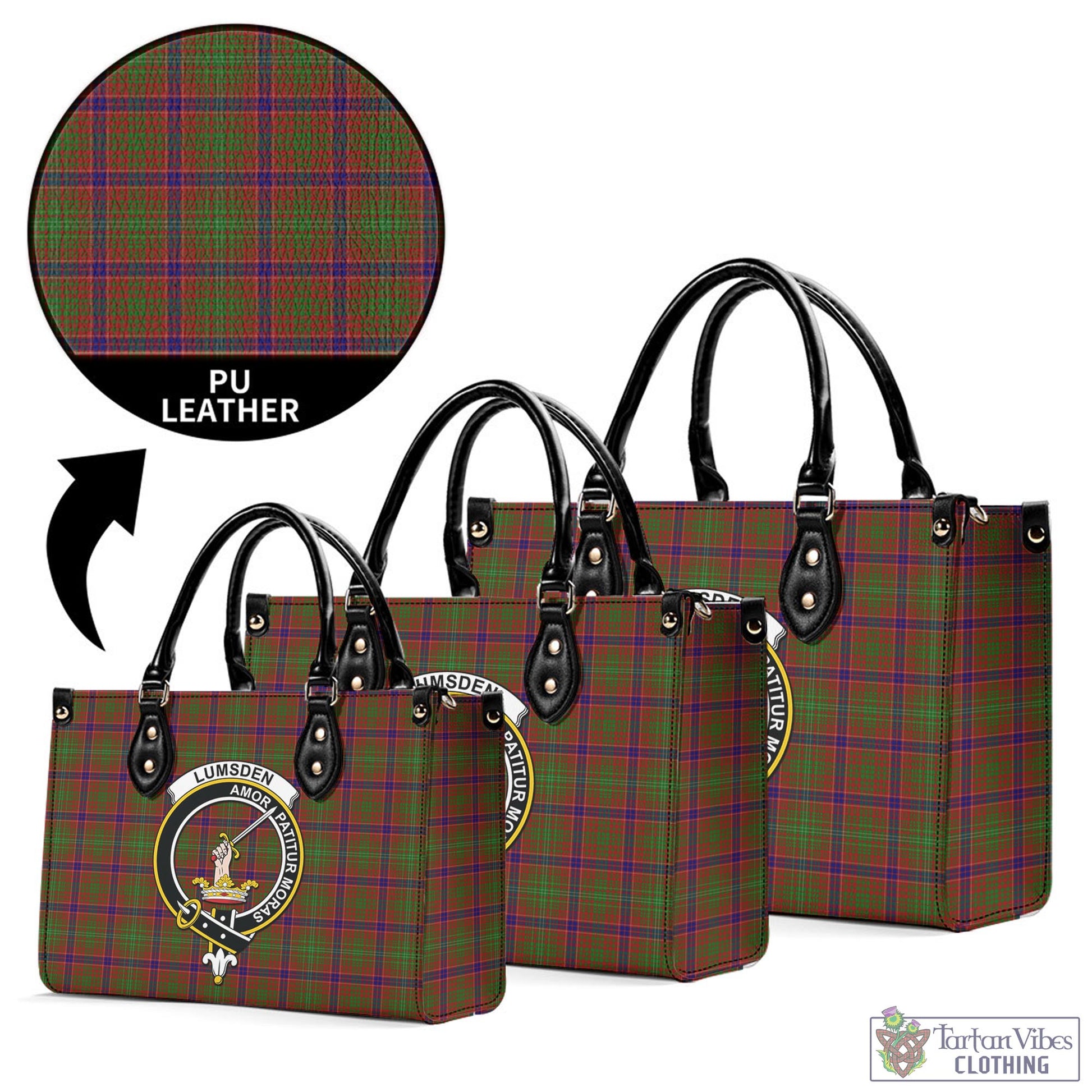 Tartan Vibes Clothing Lumsden Tartan Luxury Leather Handbags with Family Crest