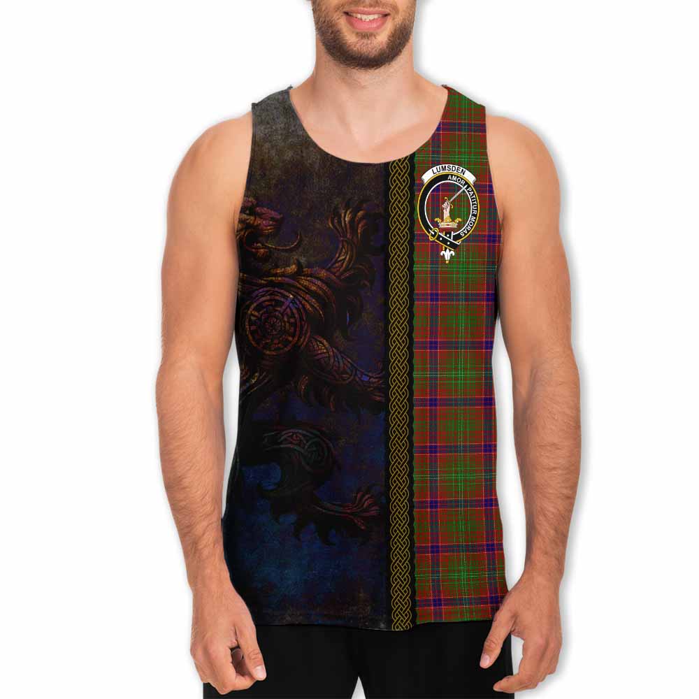 Tartan Vibes Clothing Lumsden Tartan Family Crest Men's Tank Top Alba Gu Brath Be Brave Lion Ancient Style
