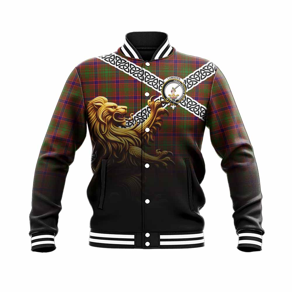 Tartan Vibes Clothing Lumsden Crest Tartan Baseball Jacket with Golden Lion Emblem Celtic Style