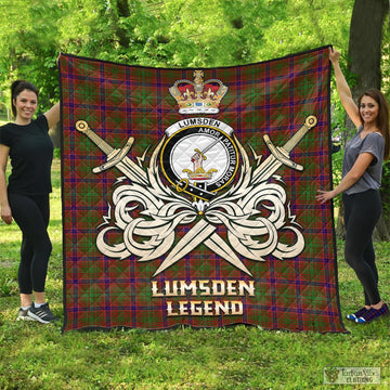 Lumsden Tartan Quilt with Clan Crest and the Golden Sword of Courageous Legacy