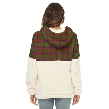 Lumsden Tartan Half Style Women's Borg Fleece Hoodie with Half Zip with Family Crest