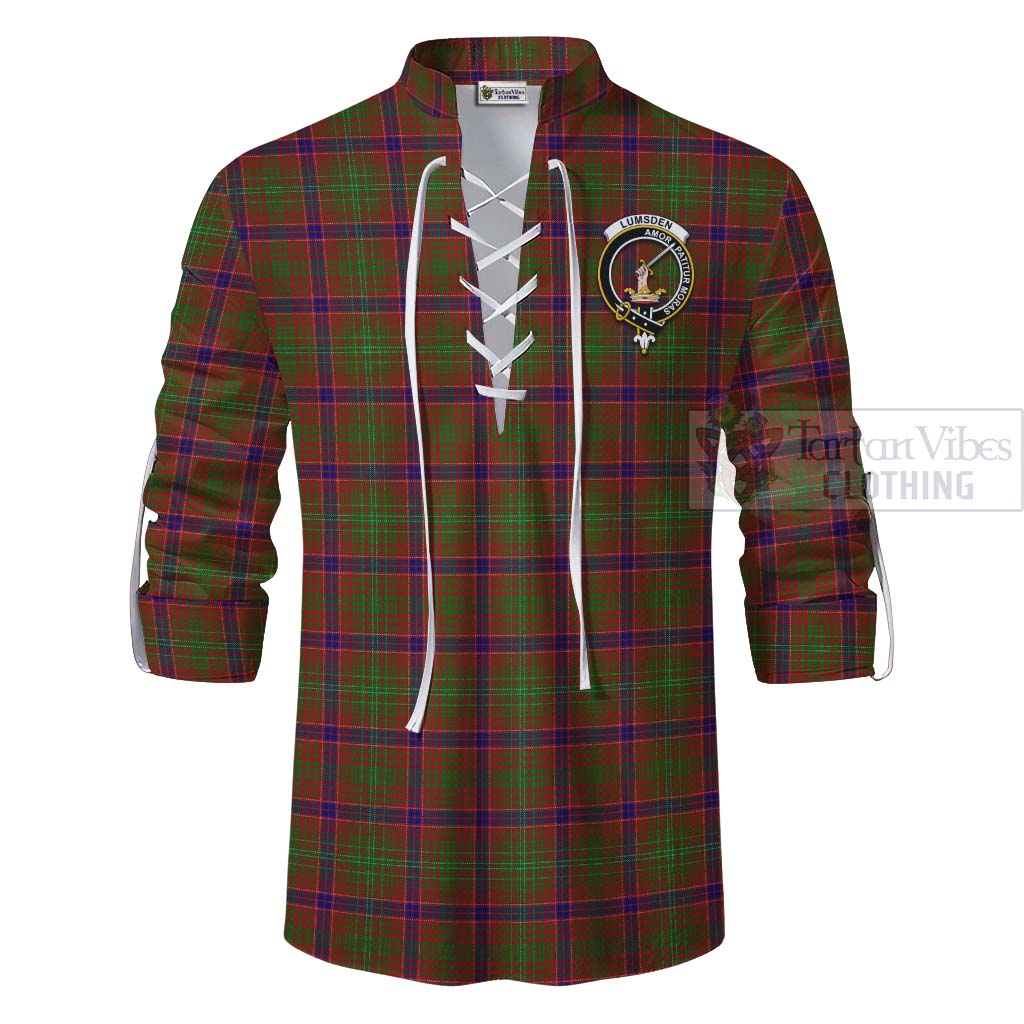 Tartan Vibes Clothing Lumsden Tartan Ghillie Kilt Shirt with Family Crest Celtic Skull Style