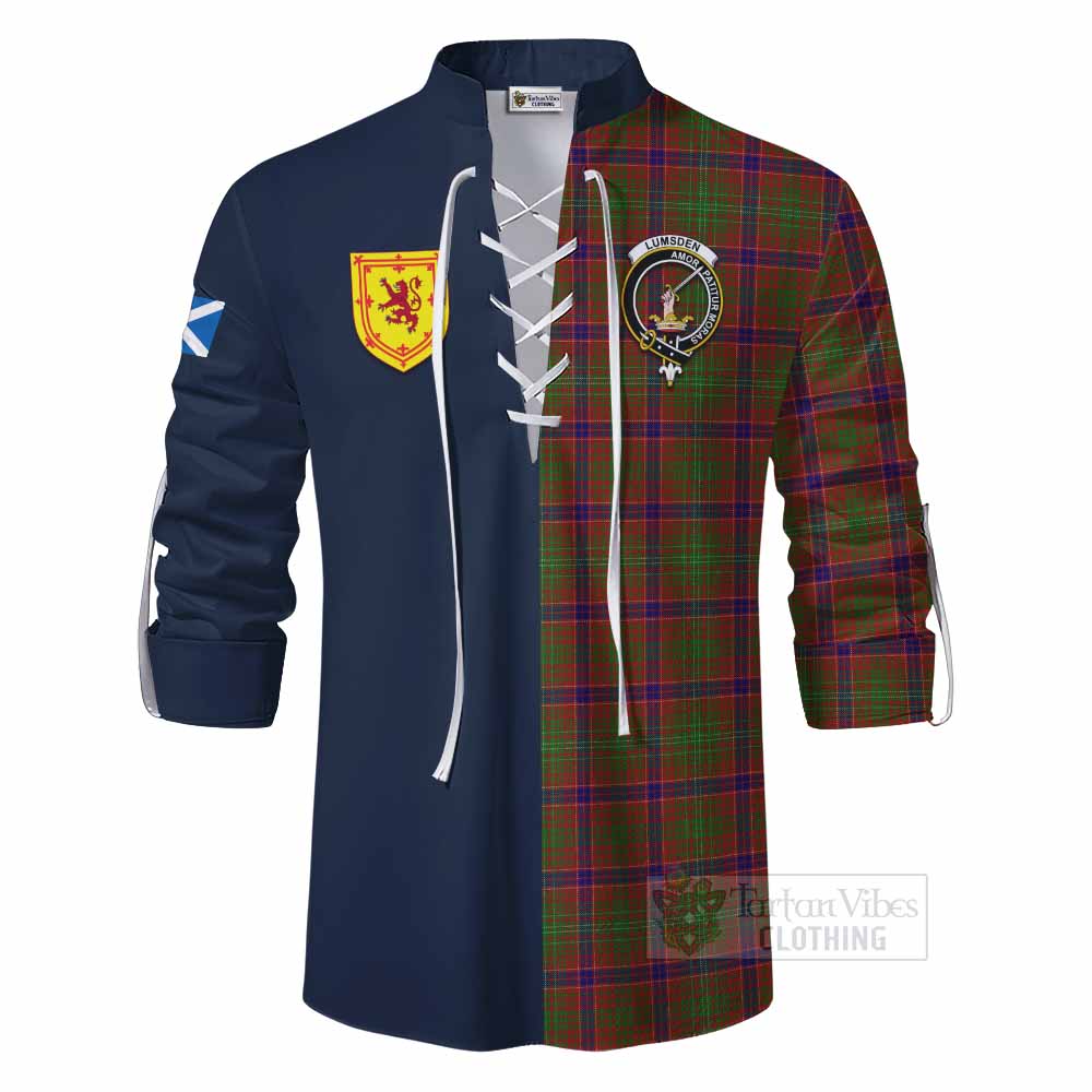 Lumsden Tartan Ghillie Kilt Shirt Alba with Scottish Lion Royal Arm Half Style