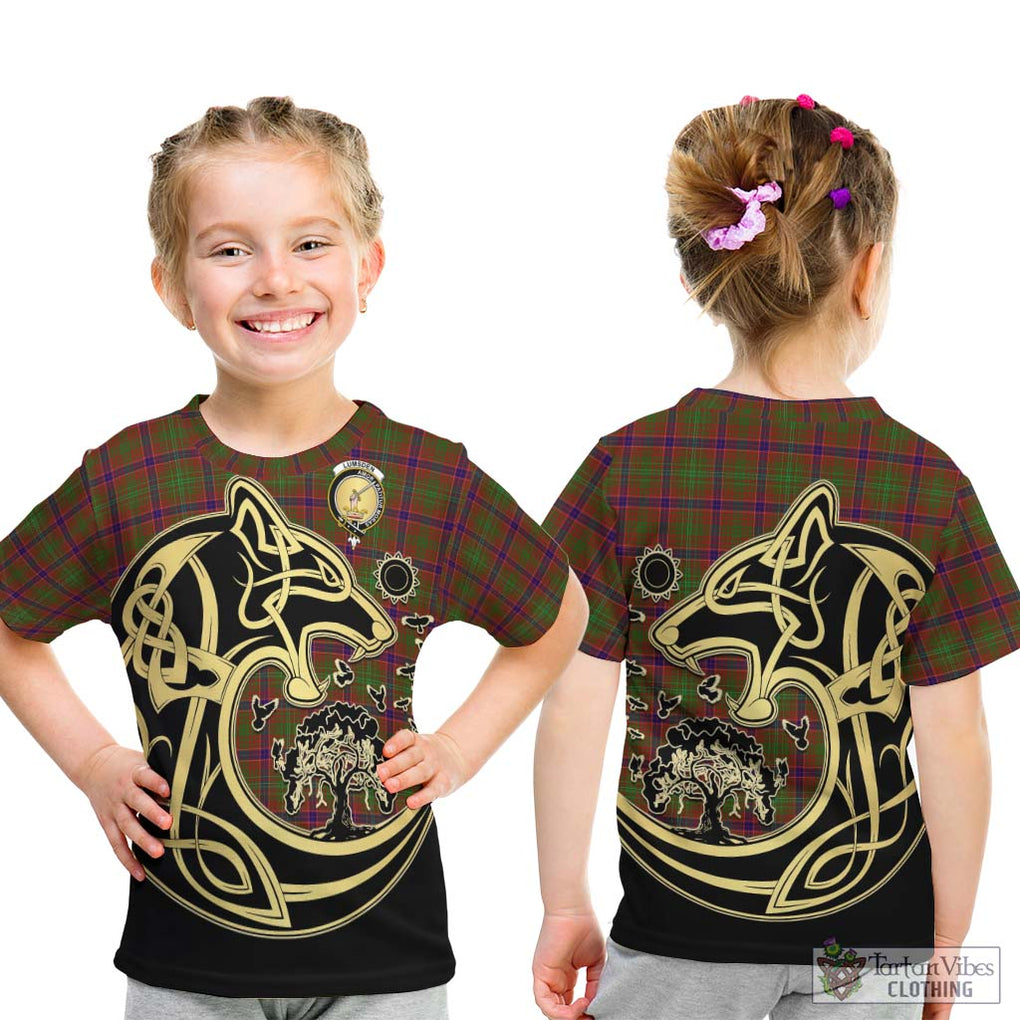 Lumsden Tartan Kid T-Shirt with Family Crest Celtic Wolf Style - Tartan Vibes Clothing