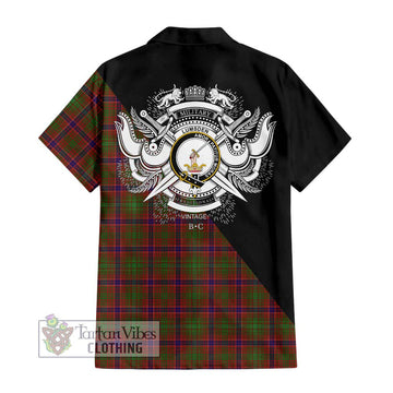 Lumsden Tartan Short Sleeve Button Shirt with Family Crest and Military Logo Style - Tartanvibesclothing Shop