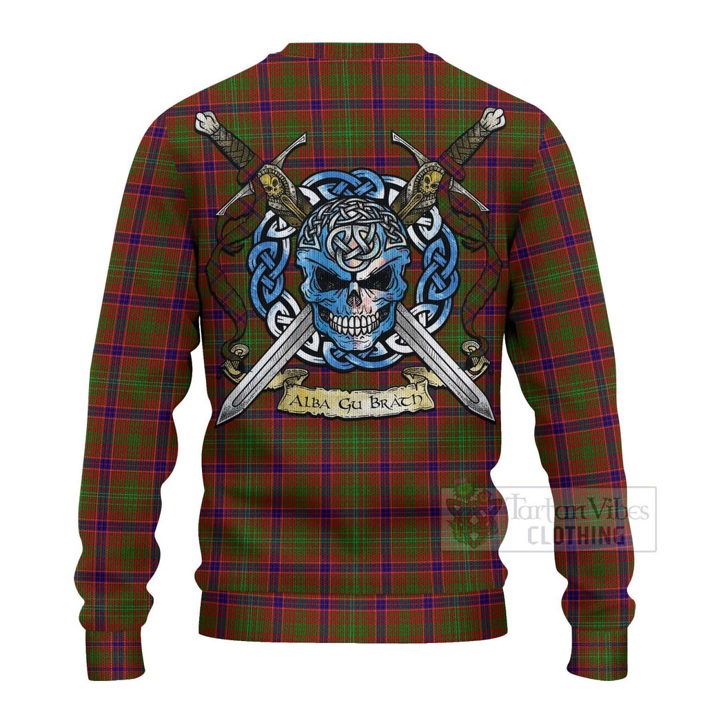 Tartan Vibes Clothing Lumsden Tartan Knitted Sweater with Family Crest Celtic Skull Style
