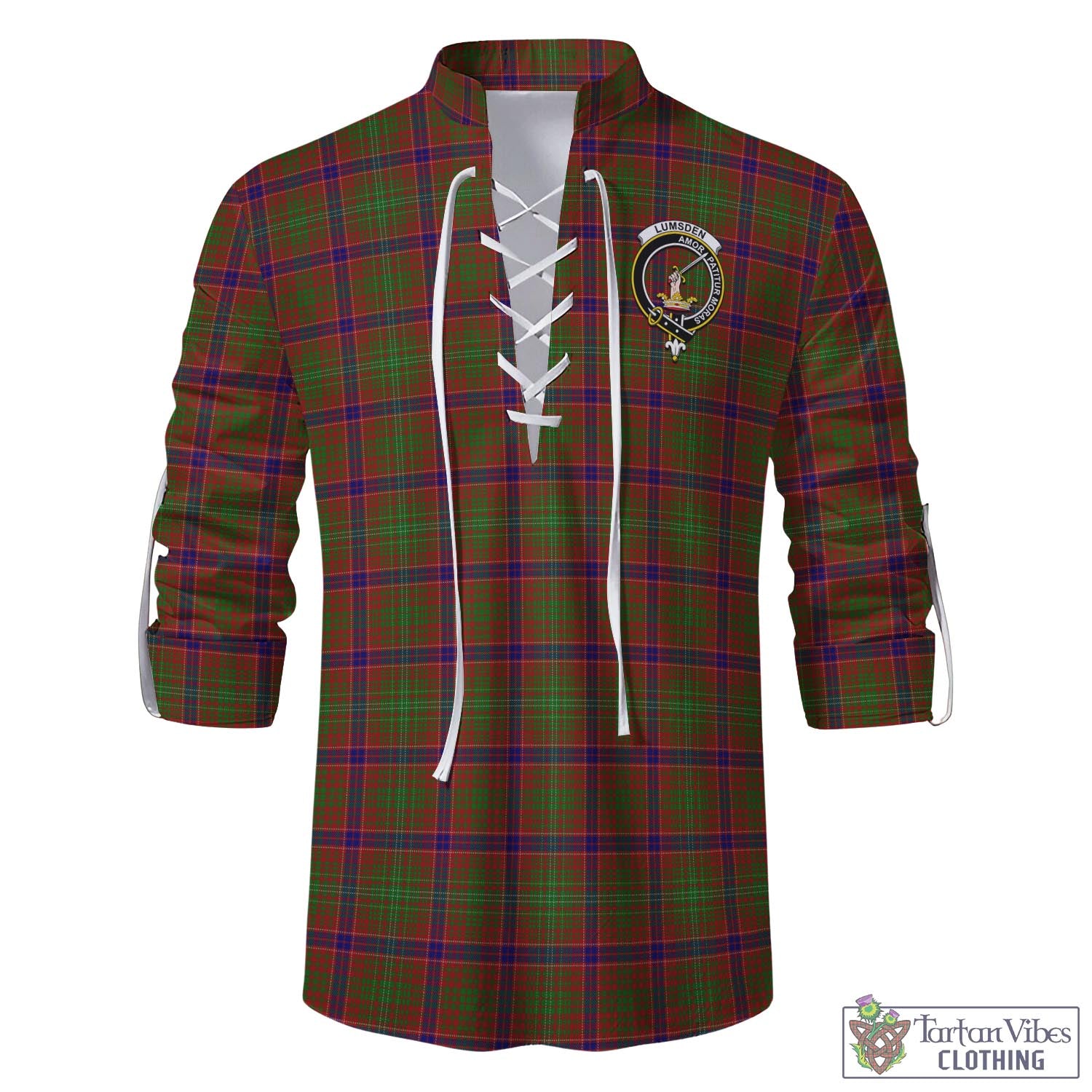 Tartan Vibes Clothing Lumsden Tartan Men's Scottish Traditional Jacobite Ghillie Kilt Shirt with Family Crest