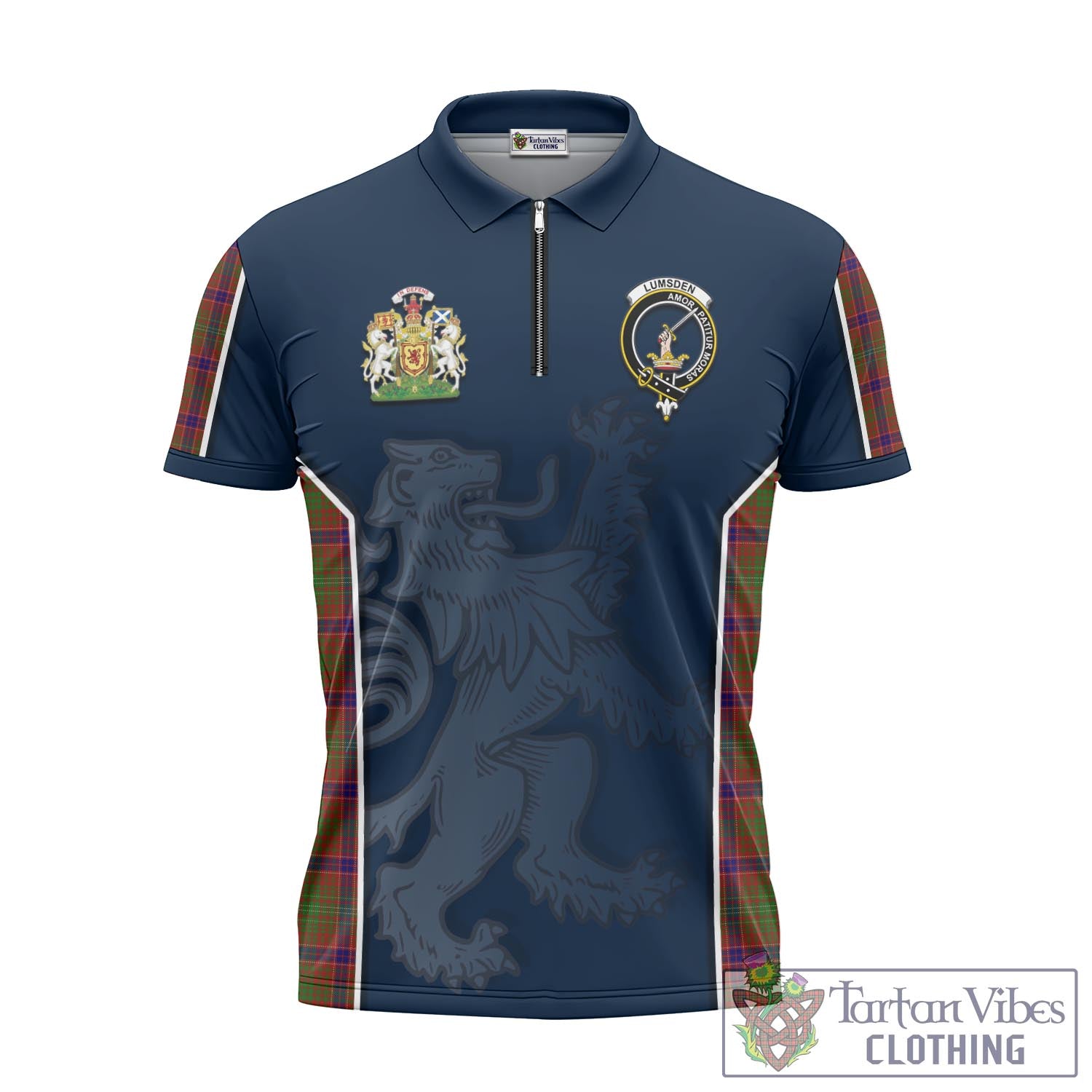 Tartan Vibes Clothing Lumsden Tartan Zipper Polo Shirt with Family Crest and Lion Rampant Vibes Sport Style