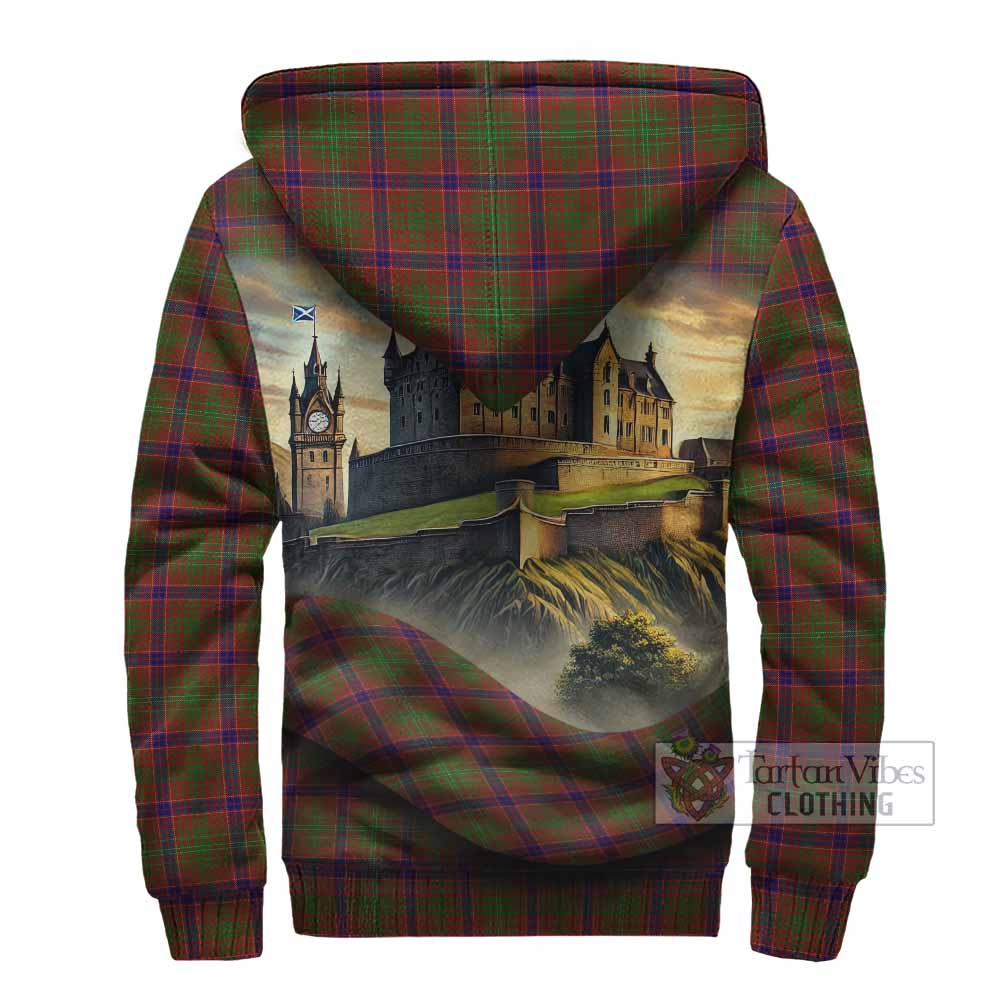 Tartan Vibes Clothing Lumsden Tartan Family Crest Sherpa Hoodie with Scottish Ancient Castle Style