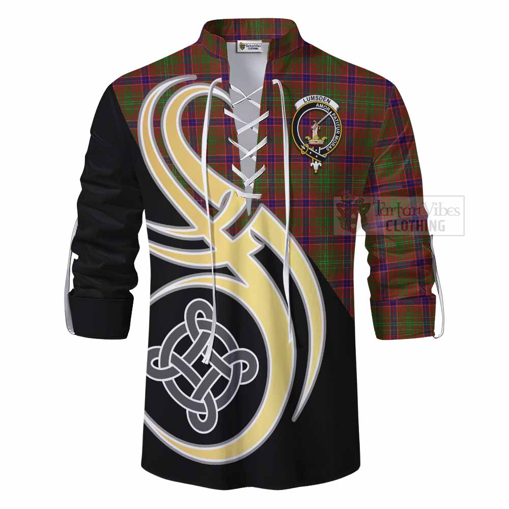 Tartan Vibes Clothing Lumsden Tartan Ghillie Kilt Shirt with Family Crest and Celtic Symbol Style