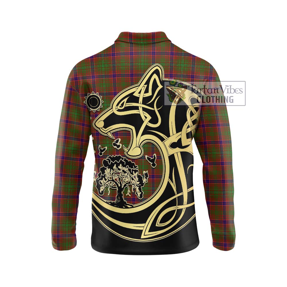 Lumsden Tartan Long Sleeve Polo Shirt with Family Crest Celtic Wolf Style - Tartanvibesclothing Shop