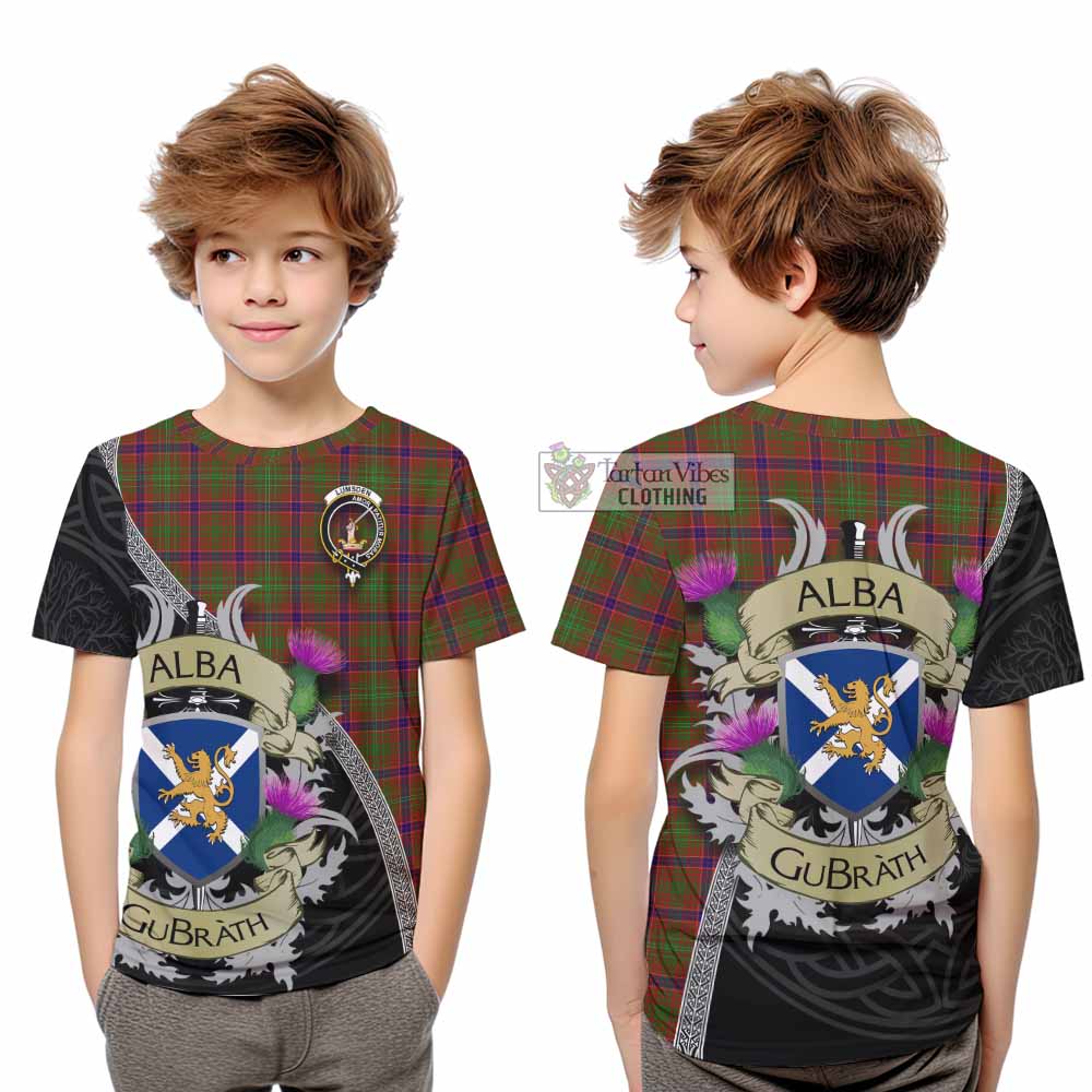 Tartan Vibes Clothing Lumsden Tartan Family Crest Kid T-Shirt Lion Rampant Royal Thistle Shield Celtic Inspired