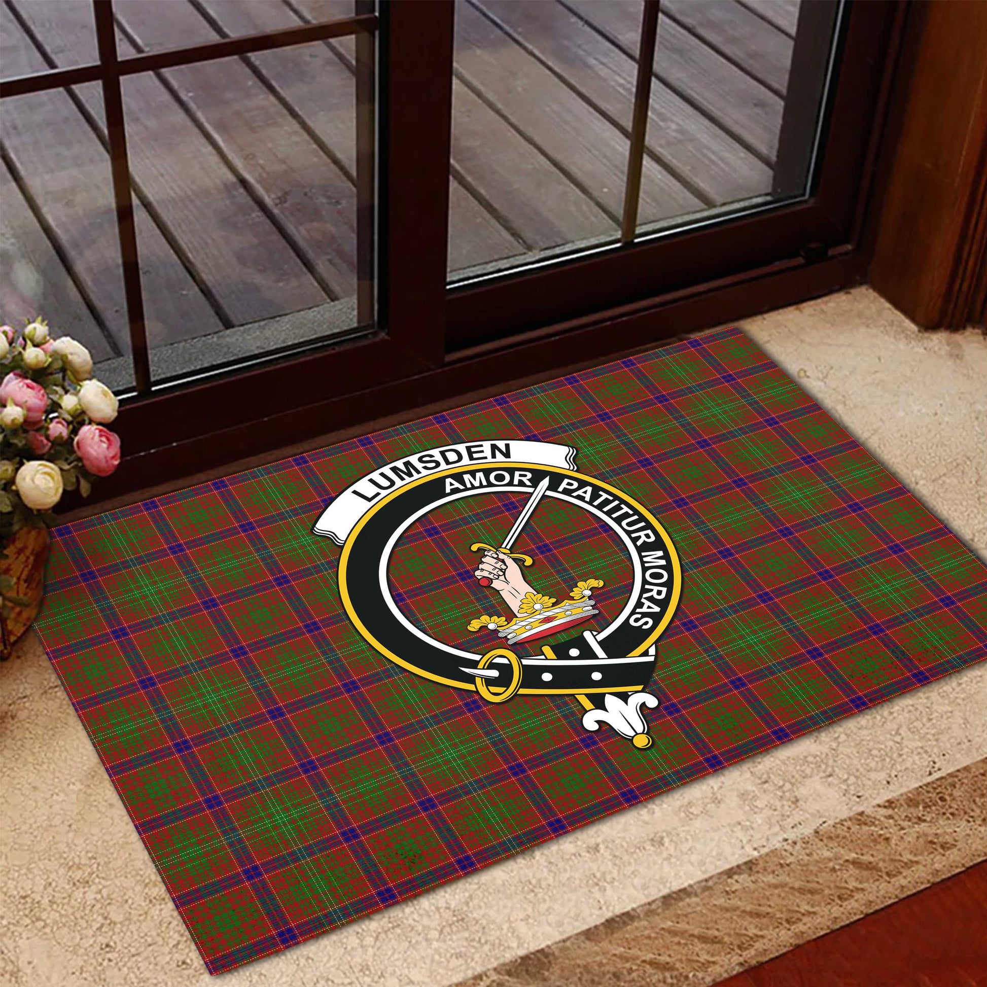 Lumsden Tartan Door Mat with Family Crest - Tartanvibesclothing