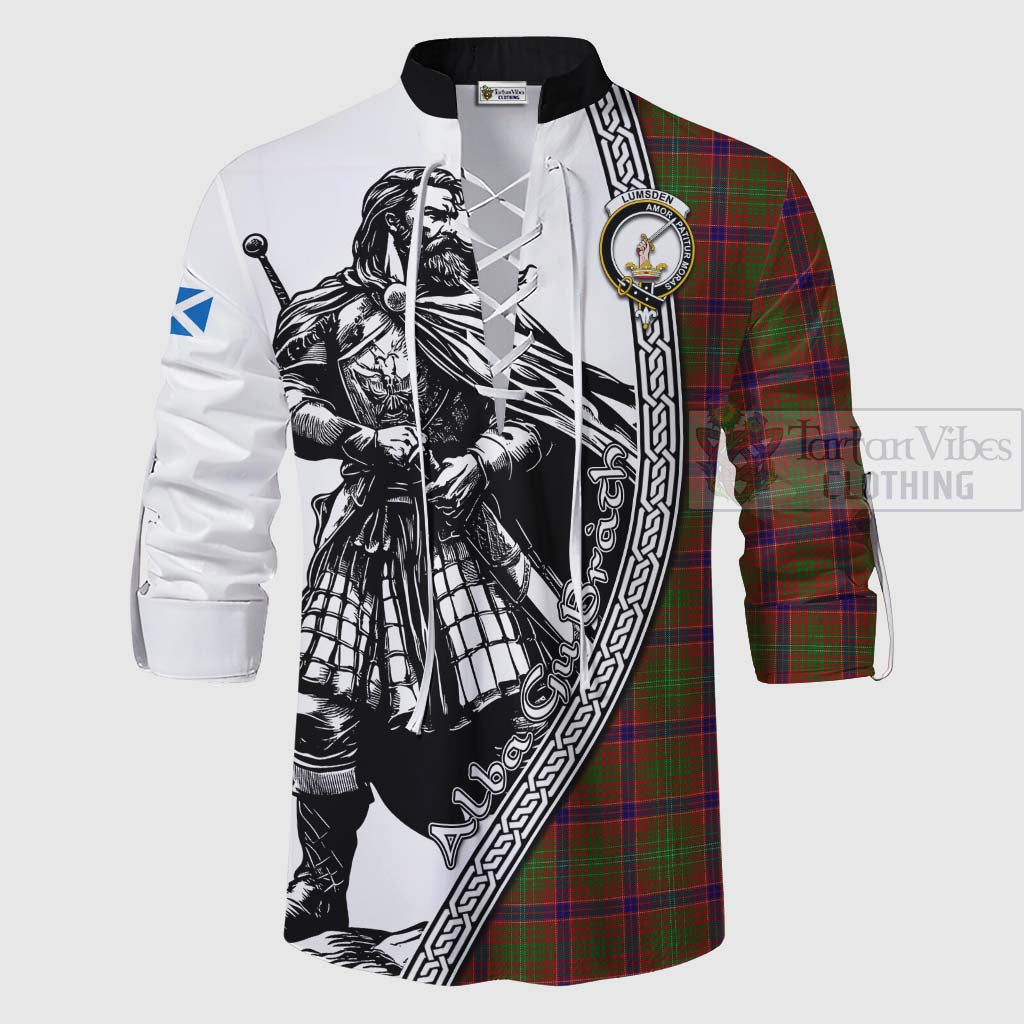 Tartan Vibes Clothing Lumsden Tartan Clan Crest Ghillie Kilt Shirt with Highlander Warrior Celtic Style