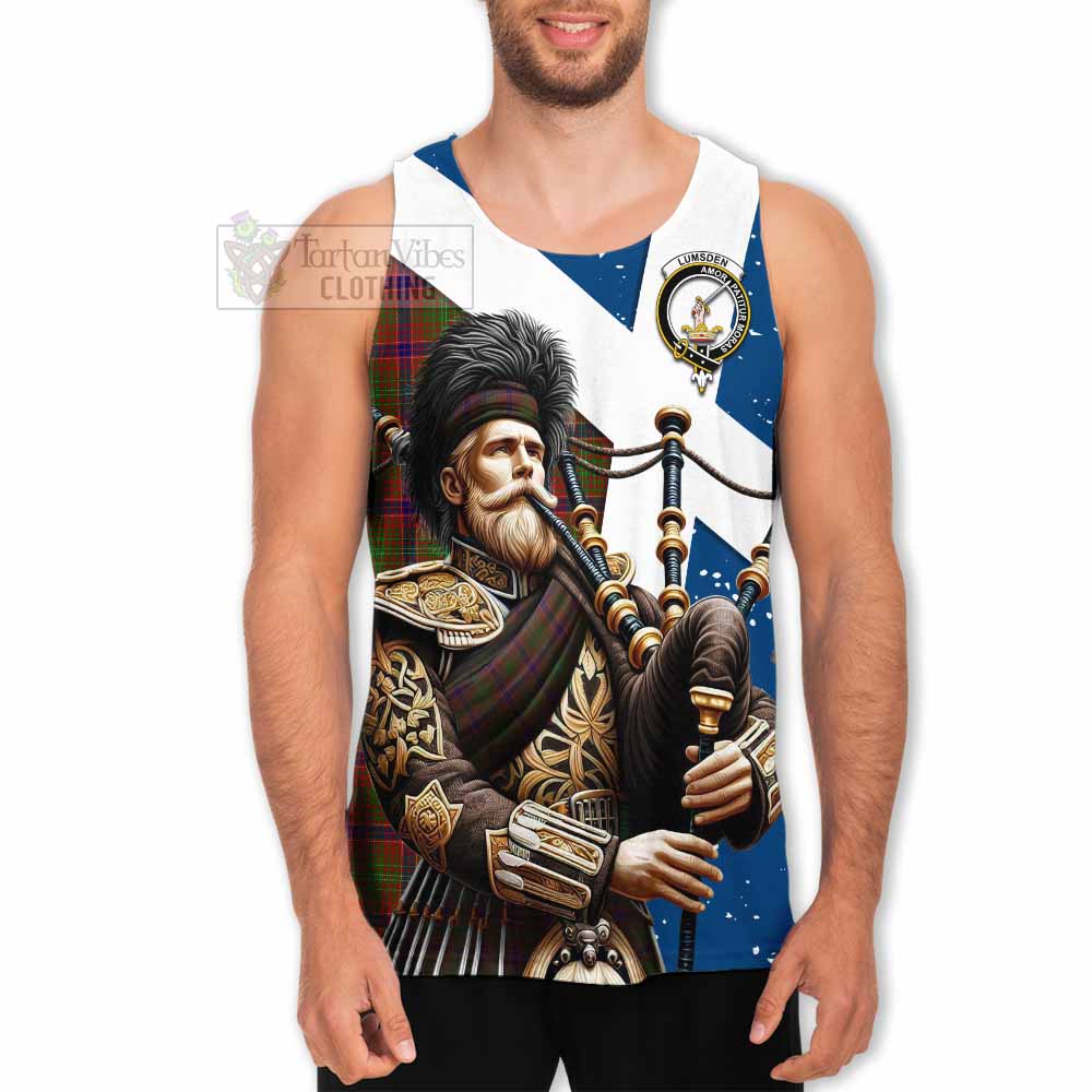 Lumsden Tartan Men's Tank Top with Family Crest Scottish Bagpiper Vibes