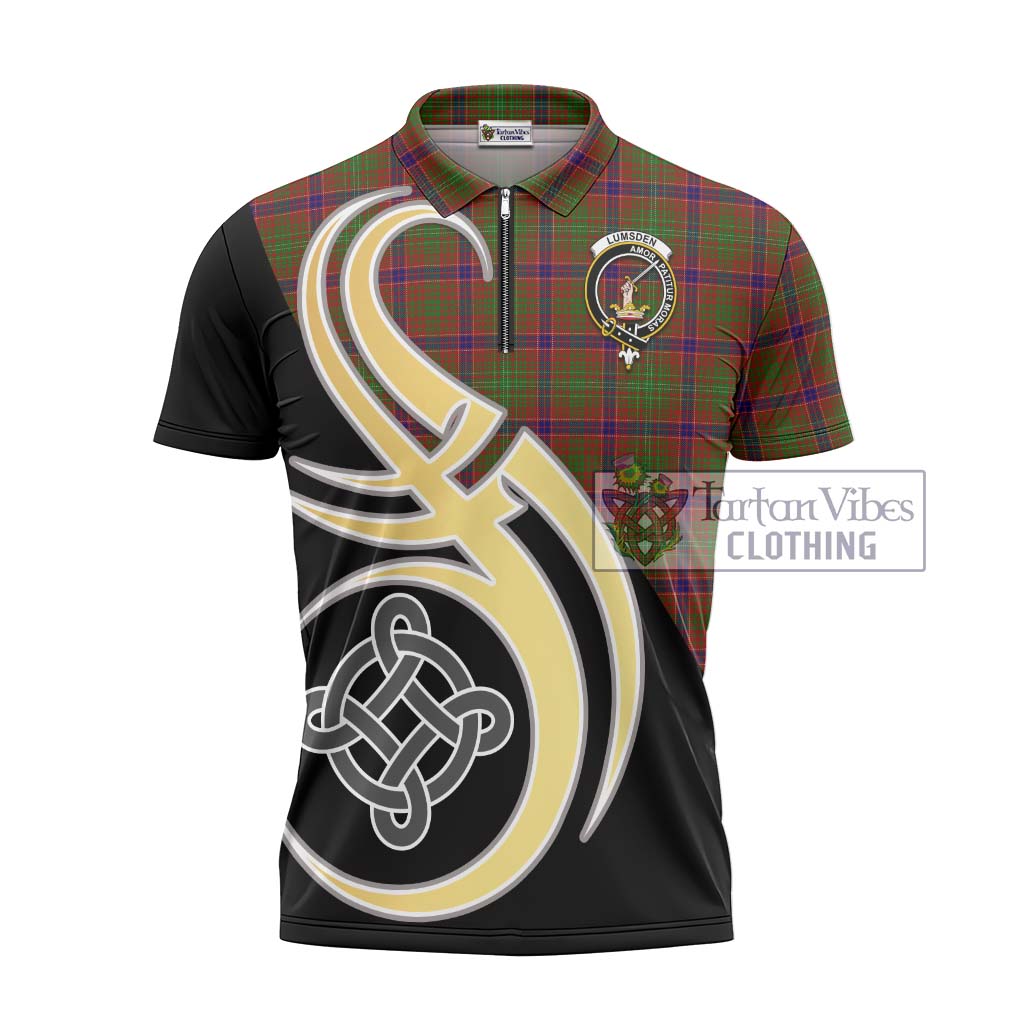 Tartan Vibes Clothing Lumsden Tartan Zipper Polo Shirt with Family Crest and Celtic Symbol Style