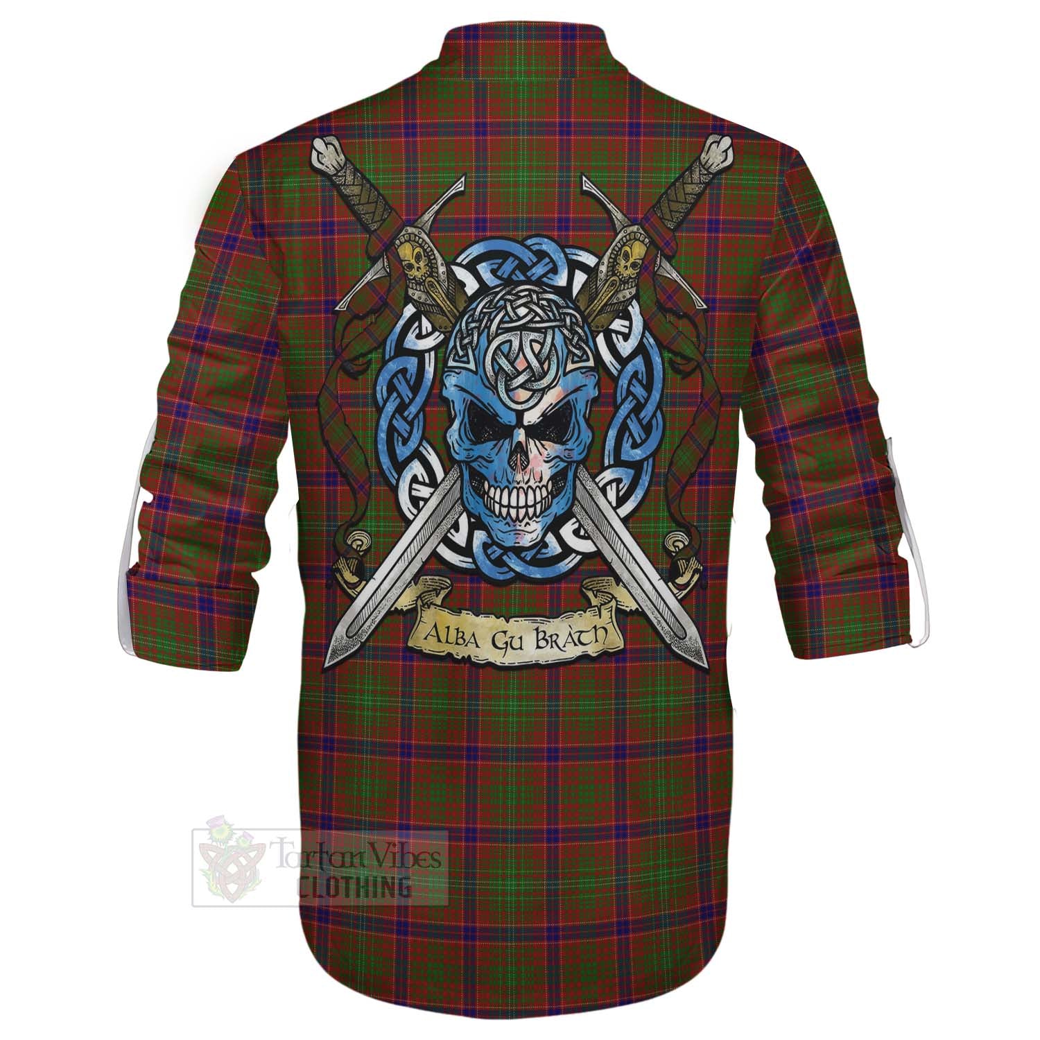 Tartan Vibes Clothing Lumsden Tartan Ghillie Kilt Shirt with Family Crest Celtic Skull Style