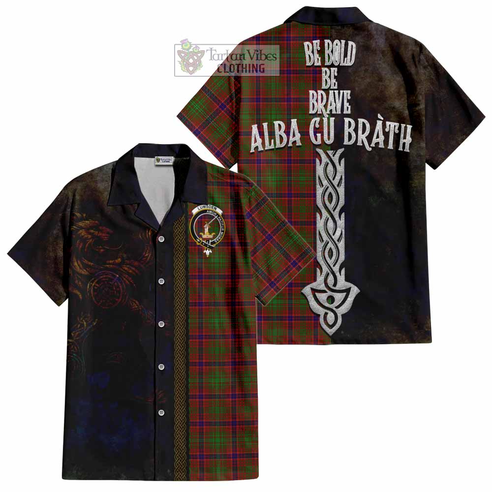 Tartan Vibes Clothing Lumsden Tartan Family Crest Short Sleeve Button Shirt Alba Gu Brath Be Brave Lion Ancient Style