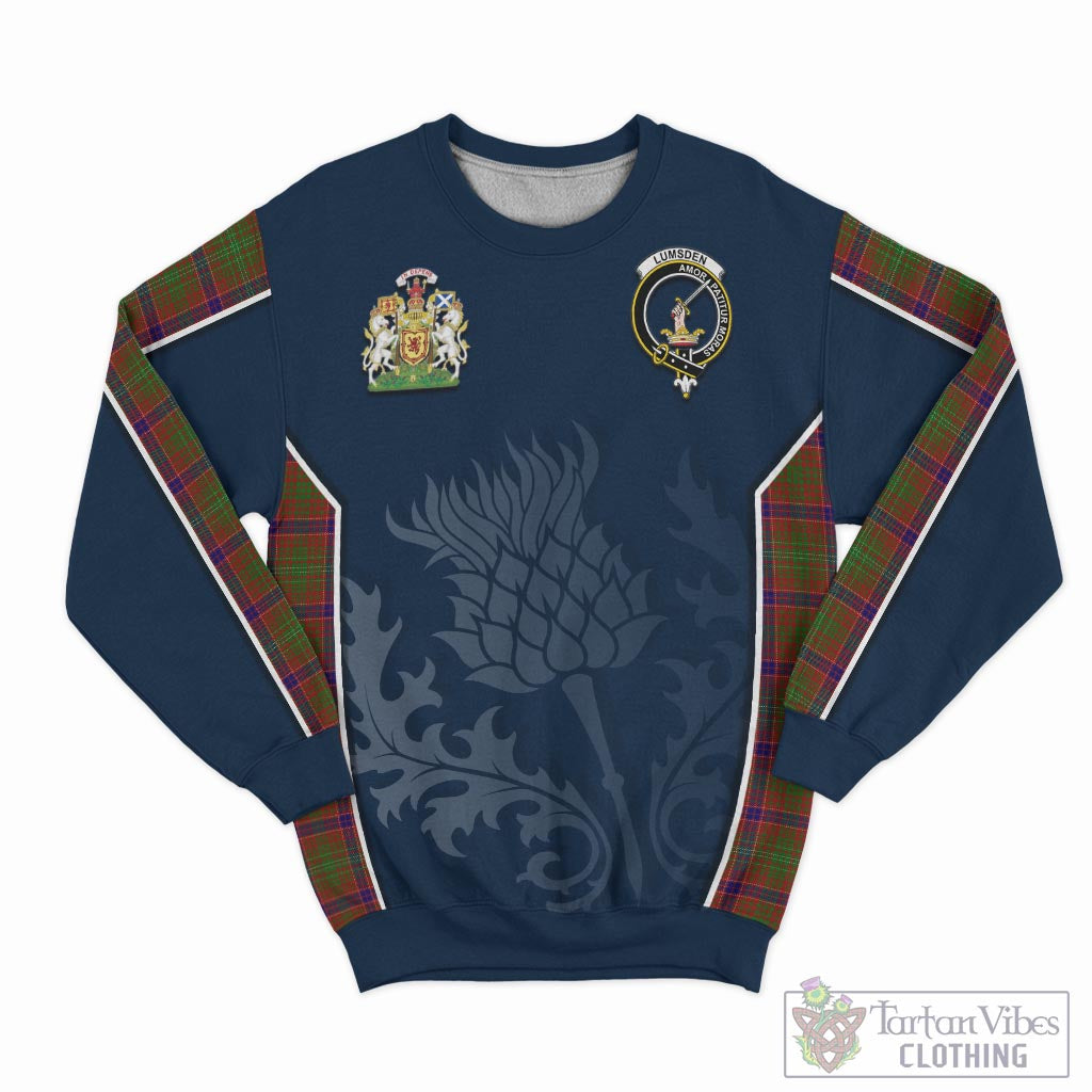 Tartan Vibes Clothing Lumsden Tartan Sweatshirt with Family Crest and Scottish Thistle Vibes Sport Style