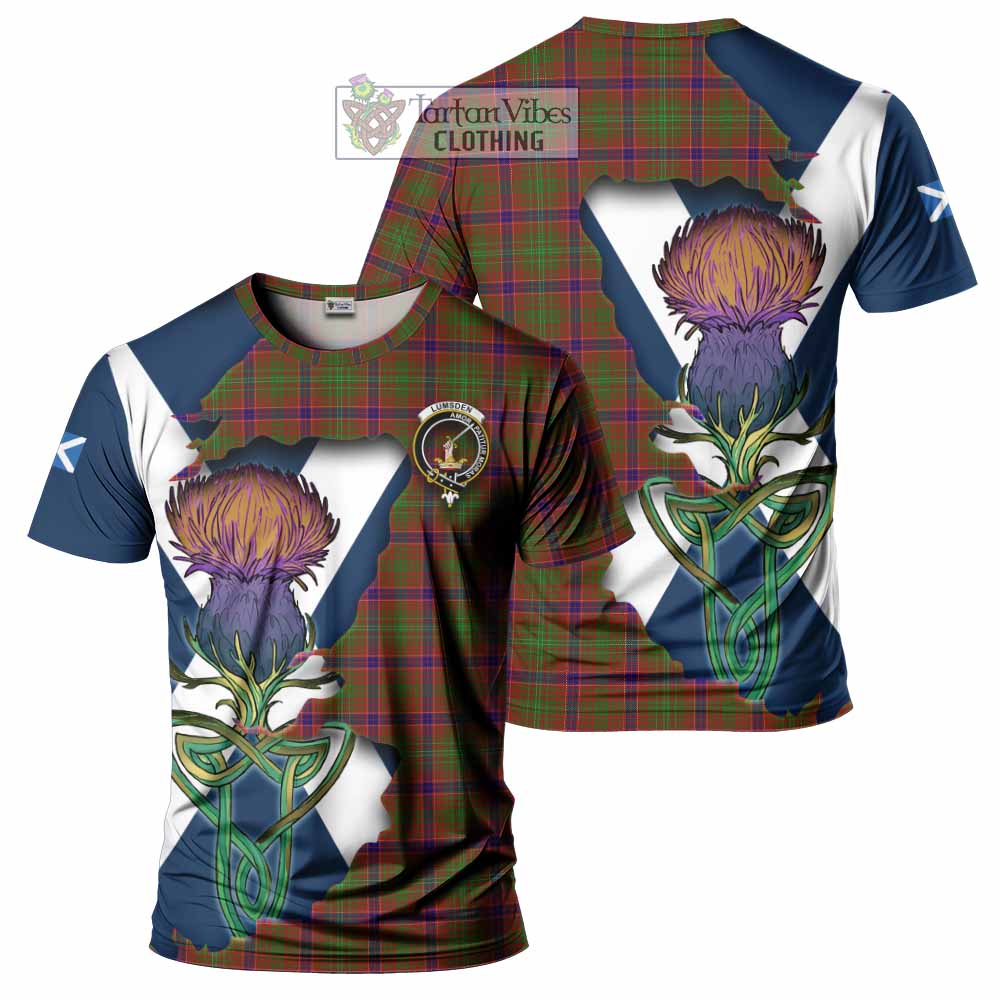 Tartan Vibes Clothing Lumsden Tartan Family Crest T-Shirt Scottish Thistle Celtic Inspired