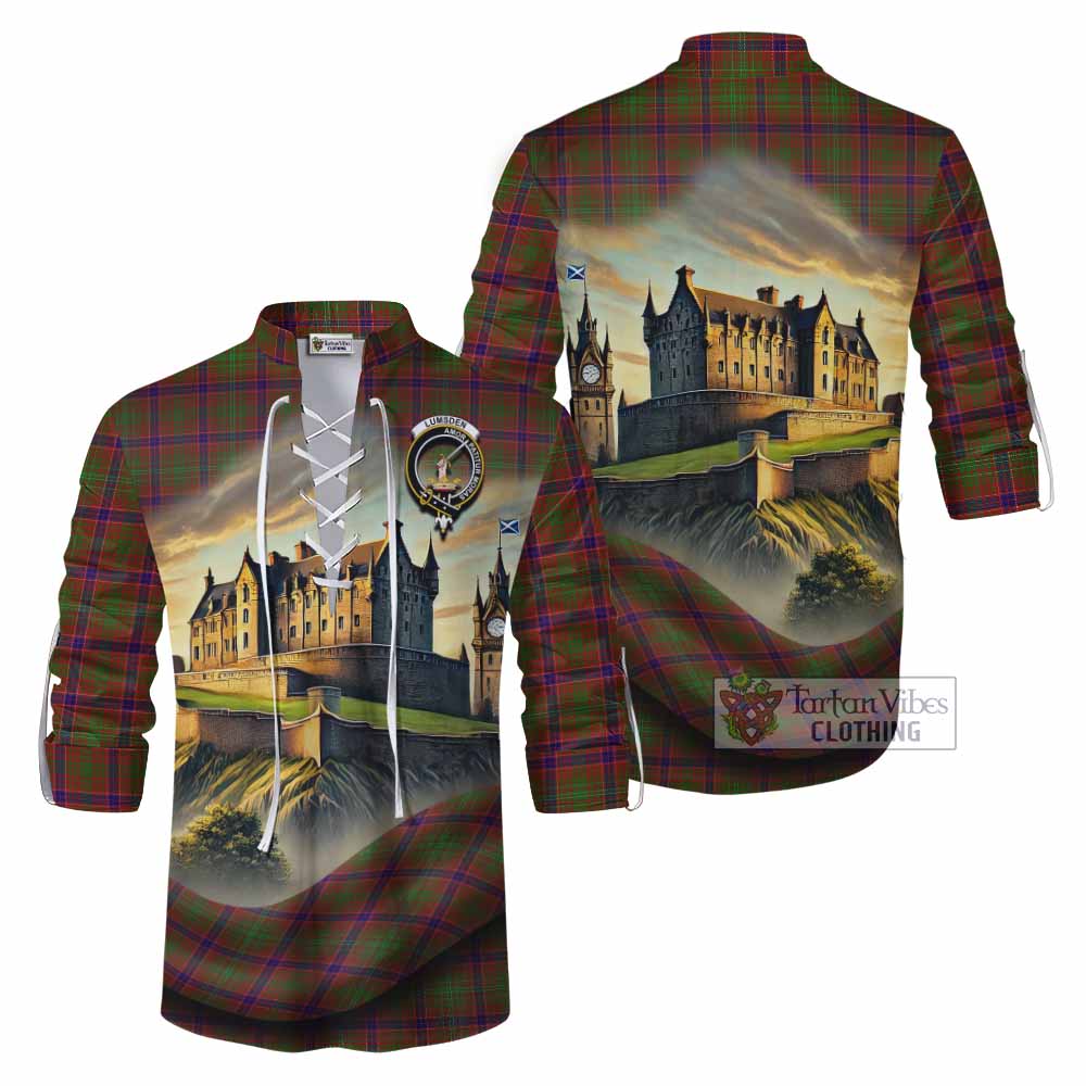 Tartan Vibes Clothing Lumsden Tartan Family Crest Ghillie Kilt Shirt with Scottish Ancient Castle Style