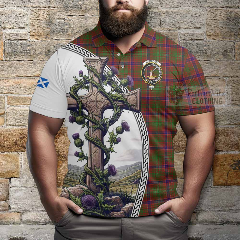 Tartan Vibes Clothing Lumsden Tartan Polo Shirt with Family Crest and St. Andrew's Cross Accented by Thistle Vines