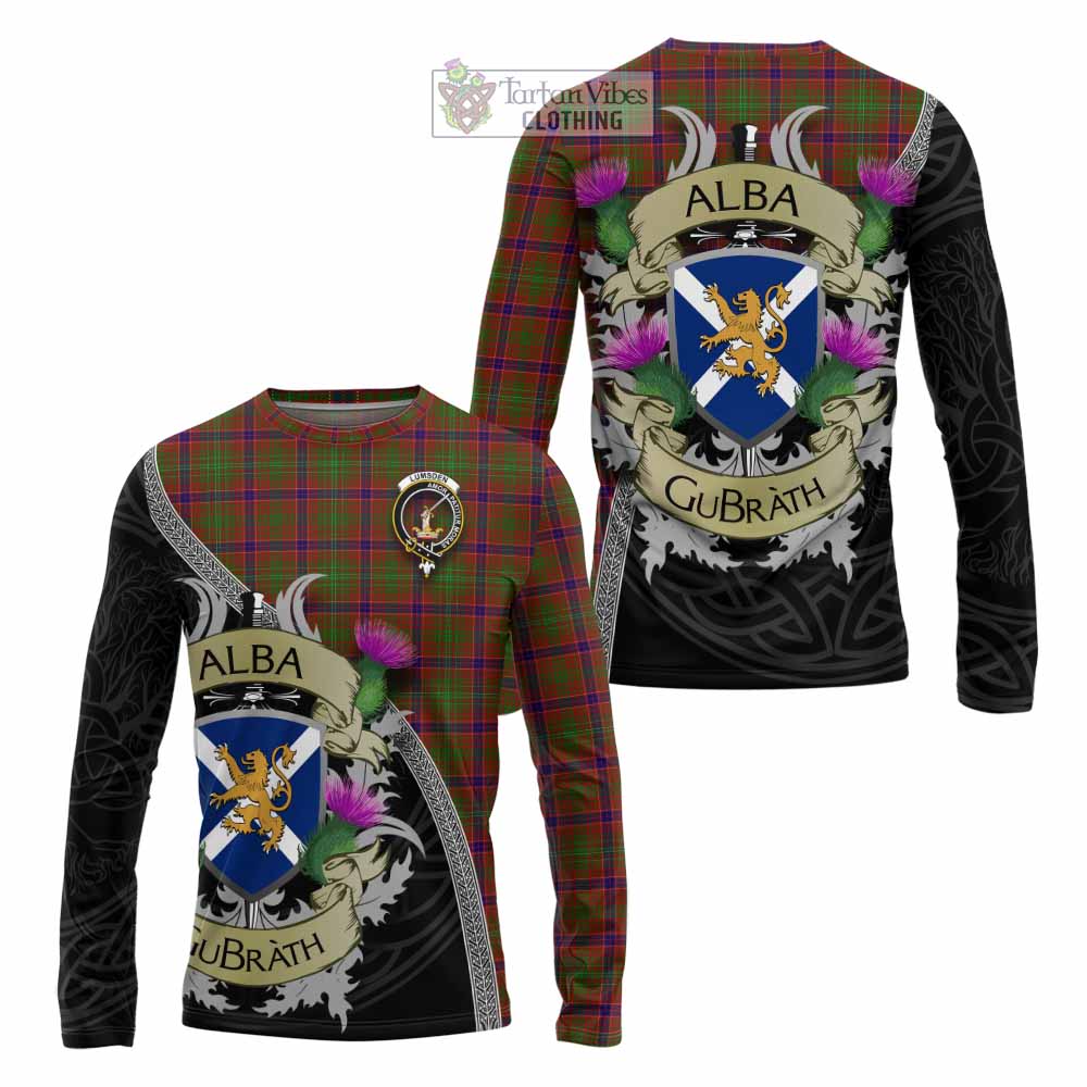 Tartan Vibes Clothing Lumsden Tartan Family Crest Long Sleeve T-Shirt Lion Rampant Royal Thistle Shield Celtic Inspired