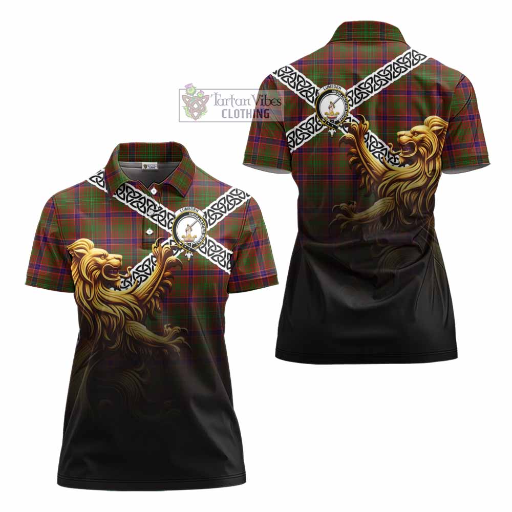 Tartan Vibes Clothing Lumsden Crest Tartan Women's Polo Shirt with Golden Lion Emblem Celtic Style