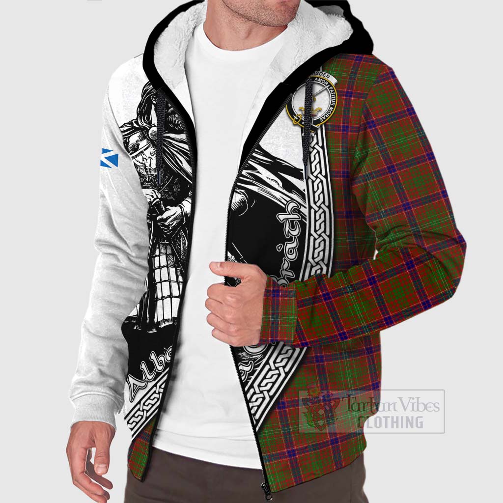 Tartan Vibes Clothing Lumsden Tartan Clan Crest Sherpa Hoodie with Highlander Warrior Celtic Style