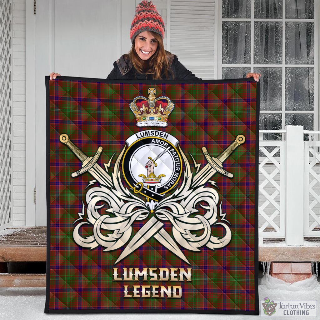 Tartan Vibes Clothing Lumsden Tartan Quilt with Clan Crest and the Golden Sword of Courageous Legacy