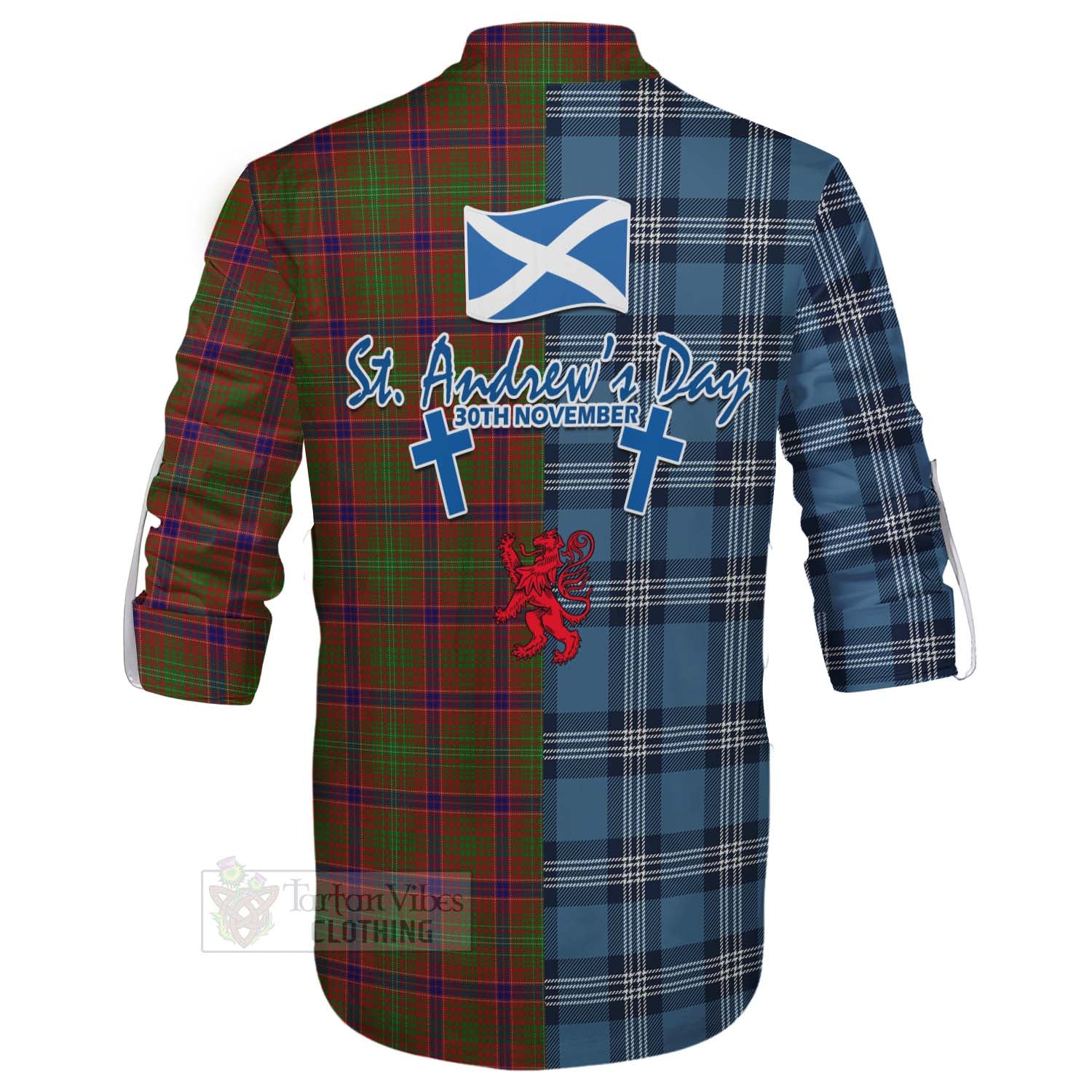 Tartan Vibes Clothing Lumsden Tartan Ghillie Kilt Shirt Happy St. Andrew's Day Half Tartan Style