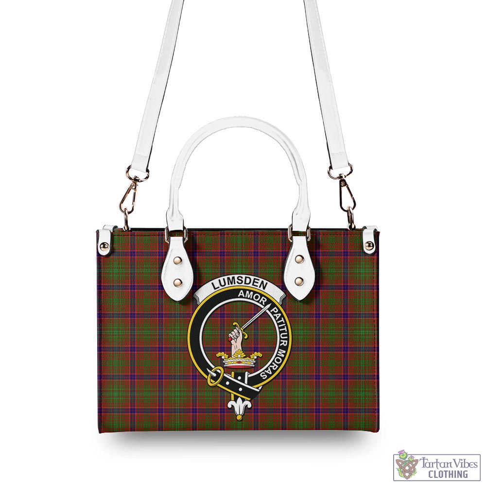 Tartan Vibes Clothing Lumsden Tartan Luxury Leather Handbags with Family Crest