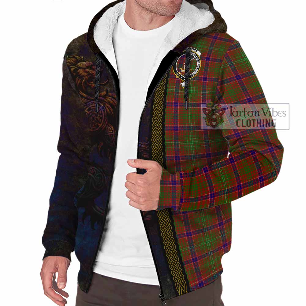 Tartan Vibes Clothing Lumsden Tartan Family Crest Sherpa Hoodie Alba Gu Brath Be Brave Lion Ancient Style