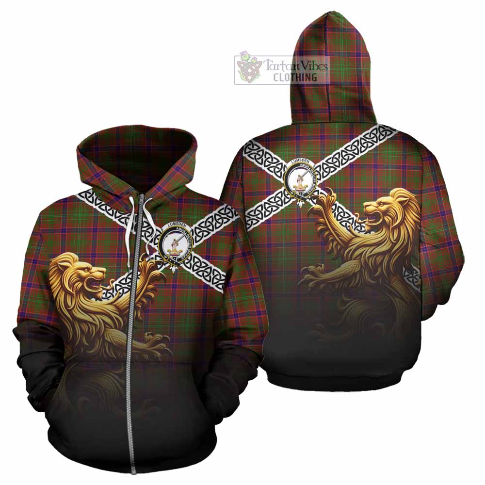 Tartan Vibes Clothing Lumsden Crest Tartan Hoodie with Golden Lion Emblem Celtic Style