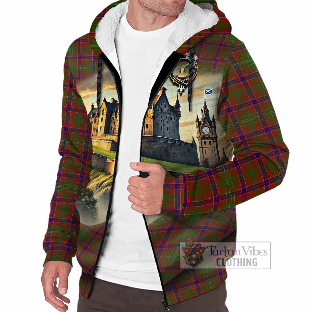 Tartan Vibes Clothing Lumsden Tartan Family Crest Sherpa Hoodie with Scottish Ancient Castle Style