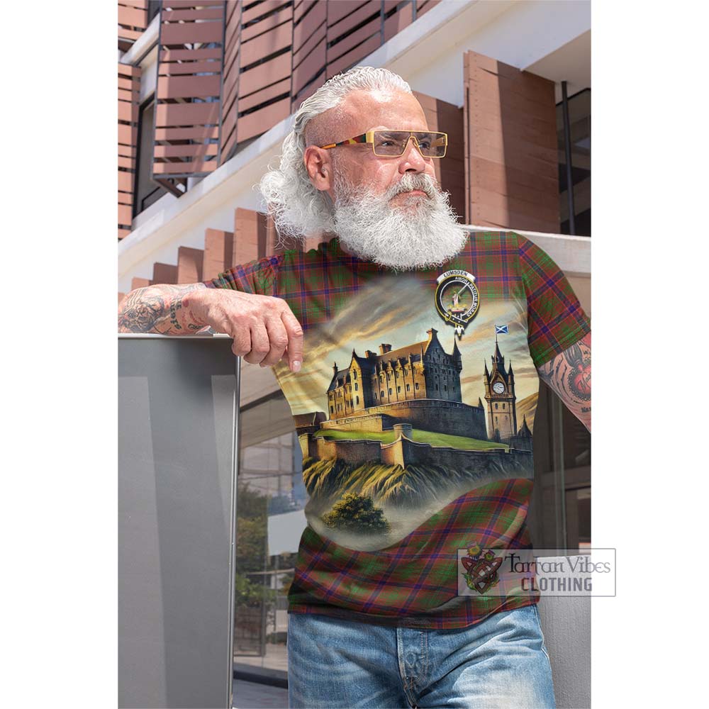 Tartan Vibes Clothing Lumsden Tartan Family Crest Cotton T-shirt with Scottish Ancient Castle Style
